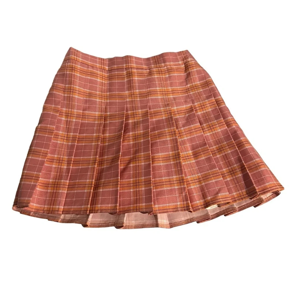 Pink Pleated Plaid High Waisted Mini Skirt with Shorts School Girl Skort Size S